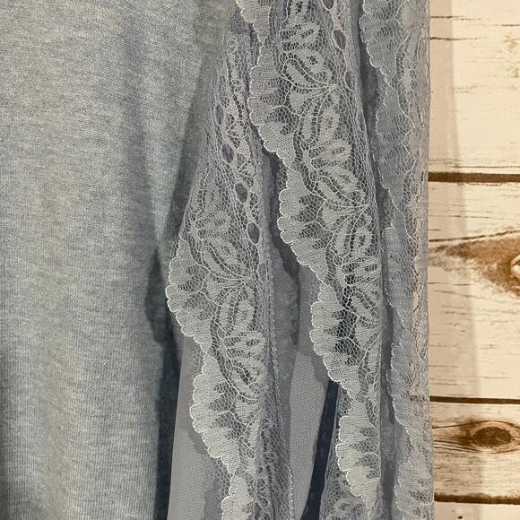 SIONI Lace Trim Balloon Sleeve Knit Pullover - Blue - Medium - Picture 6 of 11